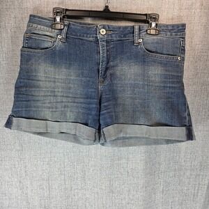 Just USA Womens Denim Shorts MidRise Large Rolled Hem Blue Clean Girl Festival